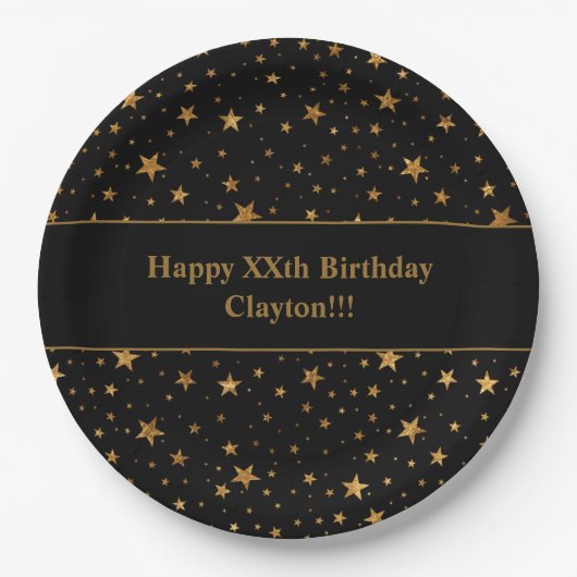Custom Gold Stars mit Message Birthday Party Pappteller (Vorderseite)