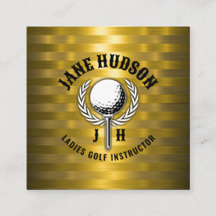 Custom Gold Strips Golf Monogram Design Quadratische Visitenkarte