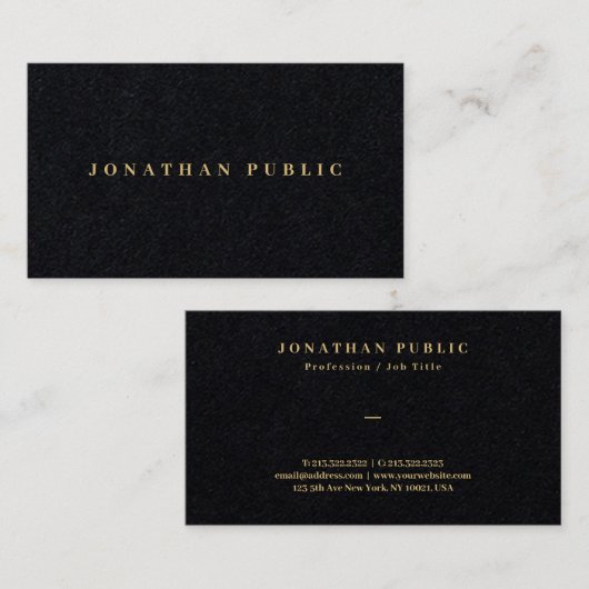 Custom Gold Text Elegant Luxus Premium Black Visitenkarte (Vorne/Hinten)