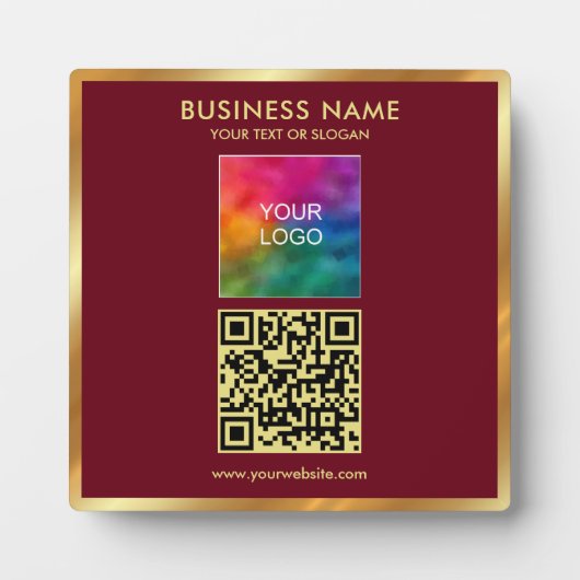 Custom Gold Text QR Code Upload Business Logo Fotoplatte (Vorderseite)