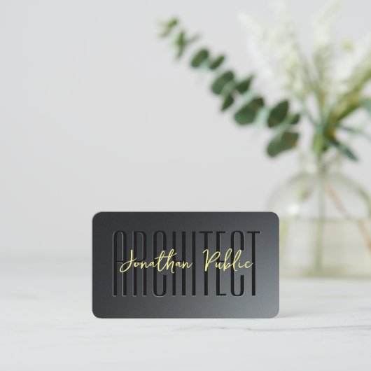 Custom Gold Text Script Architect Black & Gray Visitenkarte (Stehend Vorderseite)