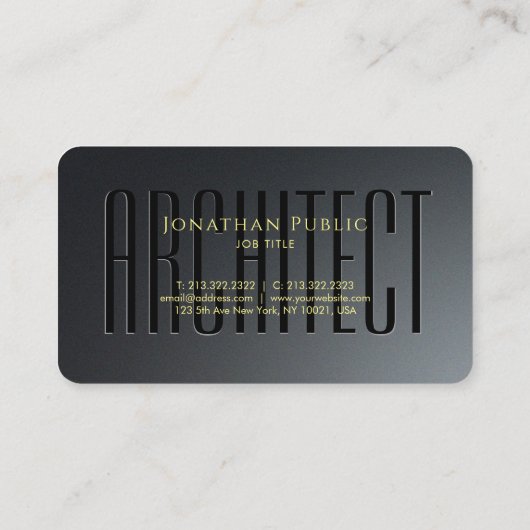 Custom Gold Text Script Architect Black & Gray Visitenkarte (Rückseite)