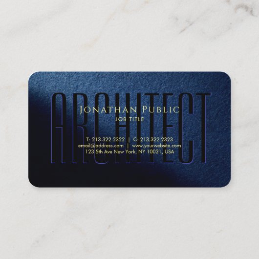 Custom Gold Text Script Name Luxury Blue Architect Visitenkarte (Rückseite)
