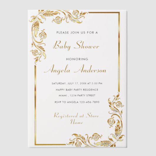 Custom Gold Vellum Baby Shower Einladung Vorlage (Vorderseite)