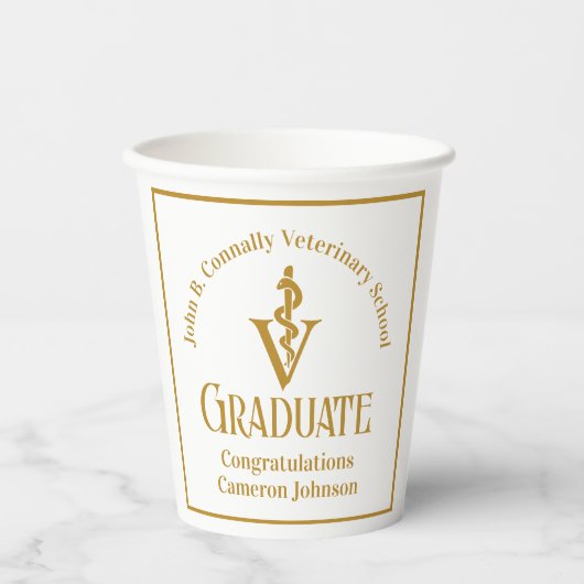 Custom Gold Veterinary School Graduation Party Pappbecher (Vorderseite)