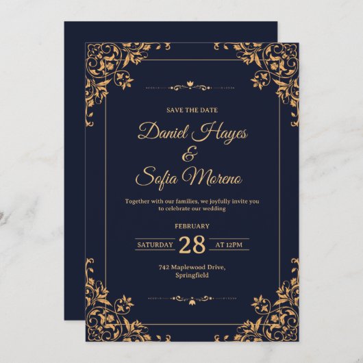 Custom Gold Wedding Invitation |  Einladung (Vorne/Hinten)