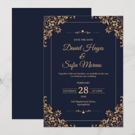 Custom Gold Wedding Invitation |  Einladung (Vorne/Hinten)