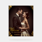 Custom Gold Wedding Welcome Sign with Photo  Acrylschild (Vorderseite)