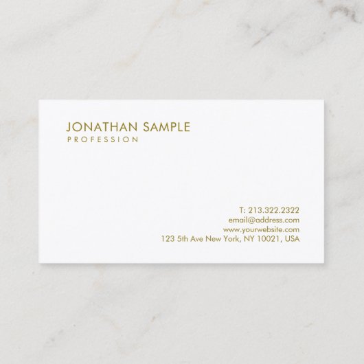 Custom Gold White Elegant Template Modernes Einfac Visitenkarte (Rückseite)