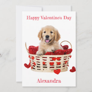 Custom Golden Retriever Puppy Red Hearts Valentine Feiertagskarte
