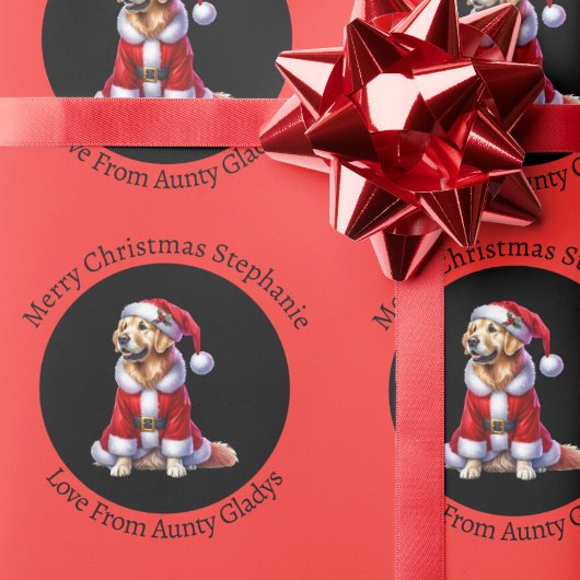 Custom Golden Retriever Red Christmas Geschenkpapier