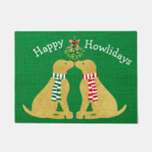 Custom Golden Retrievers Mistletoe Green Burlap Fußmatte (Vorderseite)