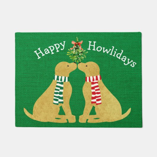 Custom Golden Retrievers Mistletoe Green Burlap Fußmatte (Vorderseite)