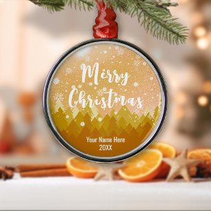 Custom Golden Snow Friedlich Forest Frohe Weihnach Ornament Aus Metall