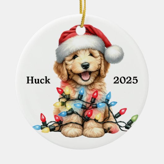 Custom Goldendoodle Christmas Dog Keramik Ornament (Vorne)