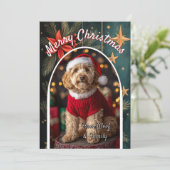Custom Goldendoodle Dog Holiday Card Feiertagskarte (Stehend Vorderseite)