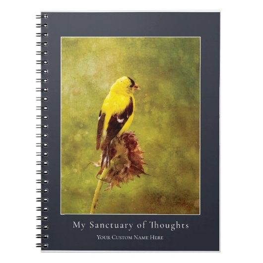 Custom Goldfinch Notebook | Moody Bird Art Journal Notizblock (Vorderseite)