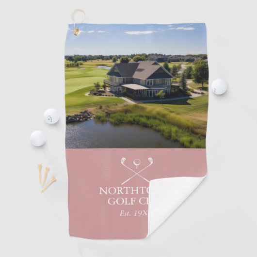 Custom Golf Club Name and Foto Dusty Rose Pink Golfhandtuch (Insitu)