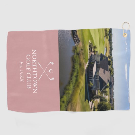 Custom Golf Club Name and Foto Dusty Rose Pink Golfhandtuch (Horizontal)