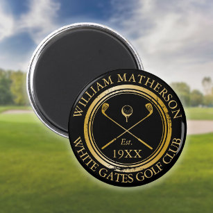 Custom Golf Club Name Retro Briefmarke Black and G Magnet