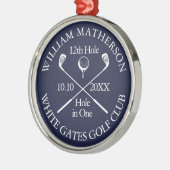 Custom Golf Hole in One Award Navy Blue Ornament Aus Metall (Links)