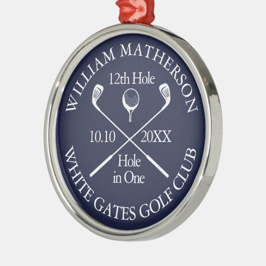 Custom Golf Hole in One Award Navy Blue Ornament Aus Metall (Links)