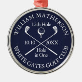 Custom Golf Hole in One Award Navy Blue Ornament Aus Metall (Vorne)
