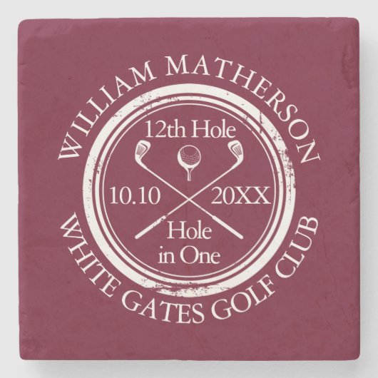 Custom Golf Hole in One Burgundy Steinuntersetzer (Vorderseite)