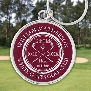 Custom Golf Hole in One Classic Burgundy Schlüsselanhänger