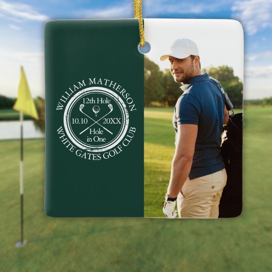 Custom Golf Hole in One Photo Golfer Emerald Keramikornament