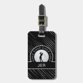Custom Golf Male Golfer Silhouette Schwarz & Weiß Gepäckanhänger (Vorderseite vertikal)