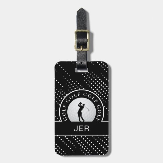 Custom Golf Male Golfer Silhouette Schwarz & Weiß Gepäckanhänger (Vorderseite vertikal)