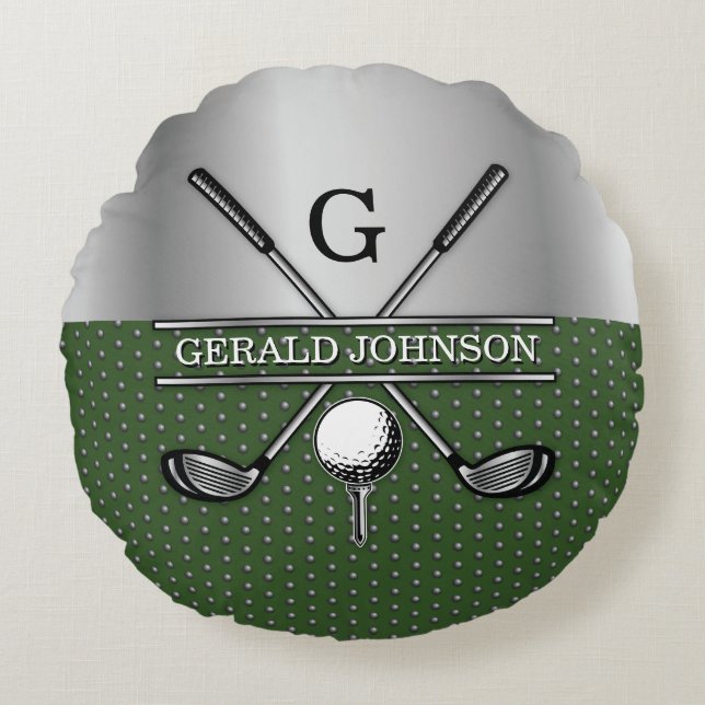 Custom Golf Monogram Design Rundes Kissen (Vorderseite)