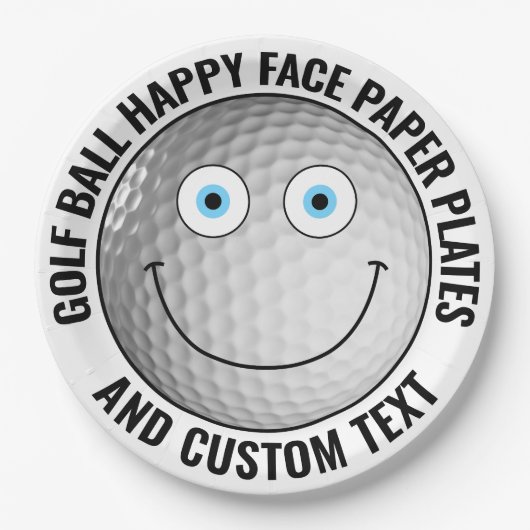 Custom Golf Theme Party BLAUE EYES Happy Face 9" Pappteller (Vorderseite)