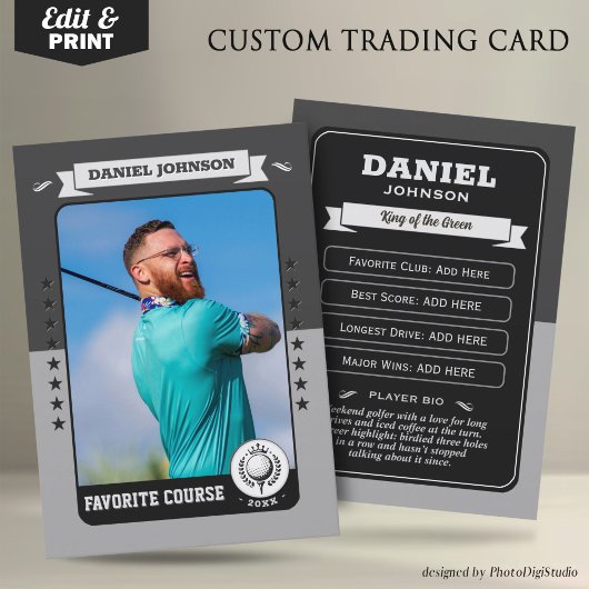 Custom Golf Trading Card, Personalized Golfer Card Telefonnummerkarte