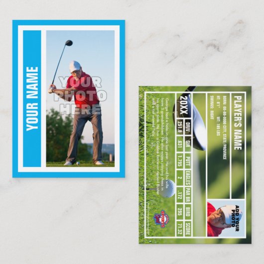 Custom Golf Trading Card - Sky Blue Telefonnummerkarte (Vorne/Hinten)