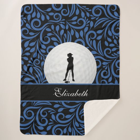 Custom Golfer Golf Silhouette Black Blue Muster Sherpadecke (Vorderseite)