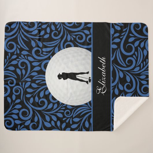 Custom Golfer Golf Silhouette Black Blue Muster Sherpadecke (Vorderseite (Horizontal))