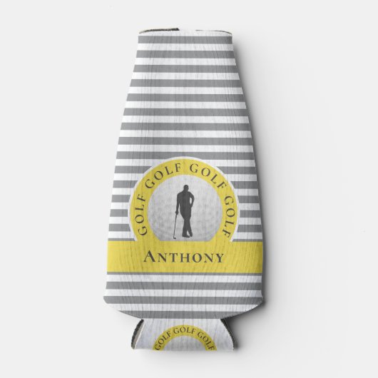 Custom Golfer Mit Monogramm Name Gelb Grau für ihn Flaschenkühler (Vorderseite)