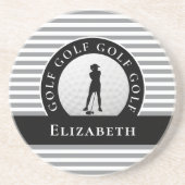 Custom Golfer Mit Monogramm Name Grau Black Chic Getränkeuntersetzer (Vorne)