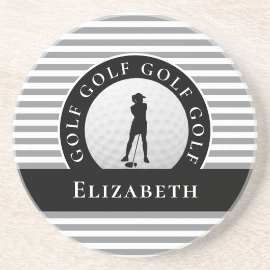 Custom Golfer Mit Monogramm Name Grau Black Chic Getränkeuntersetzer (Vorne)