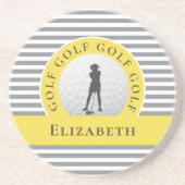 Custom Golfer Mit Monogramm Name Grau-Gelb-Chic Co Getränkeuntersetzer (Vorne)