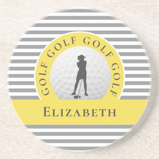 Custom Golfer Mit Monogramm Name Grau-Gelb-Chic Co Getränkeuntersetzer (Vorne)