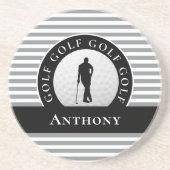 Custom Golfer Mit Monogramm Name Grau Schwarz für  Getränkeuntersetzer (Vorne)