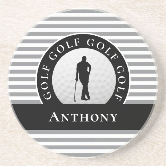 Custom Golfer Mit Monogramm Name Grau Schwarz für  Getränkeuntersetzer (Vorne)