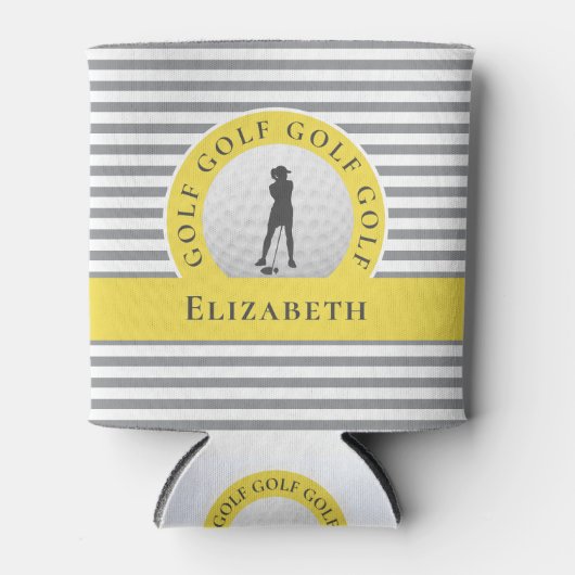Custom Golfer Mit Monogramm Name Graugelbe Sportar Dosenkühler (Vorderseite)
