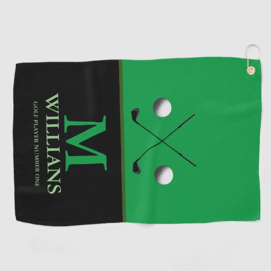 Custom Golfer's Monogram Green Golf Handtuch (Horizontal)