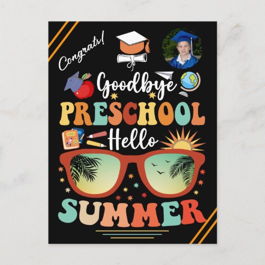 Custom Goodbye Preschool Hello Summer Abschluss Ankündigungspostkarte (Vorderseite)