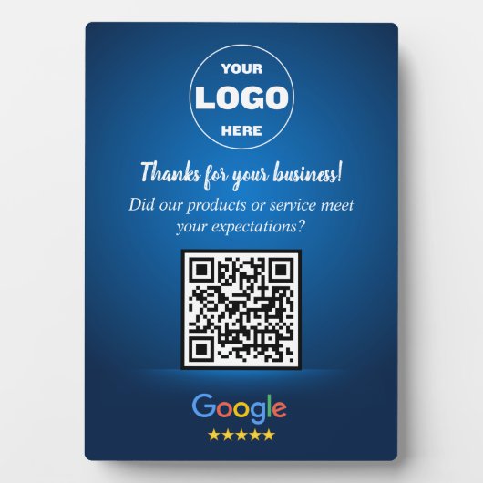 Custom Google Review QR Code Business Blue Plaque Fotoplatte (Vorderseite)
