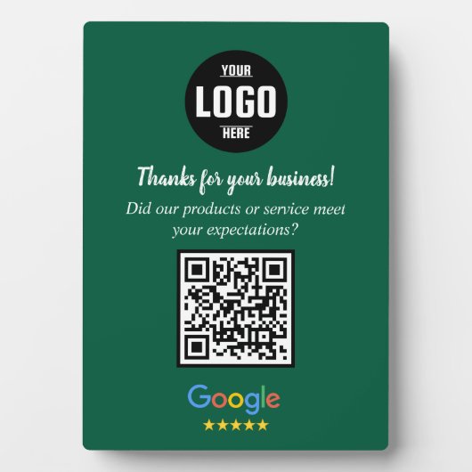 Custom Google Review QR Code Business Green Plaque Fotoplatte (Vorderseite)